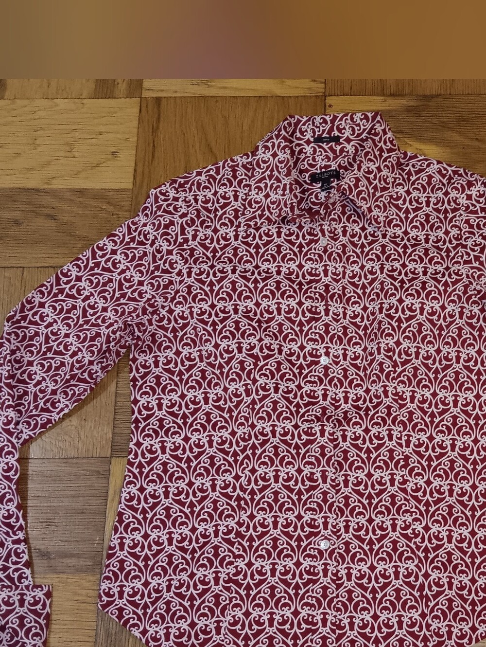Talbots Red and White Decorative Print Button-Down Shirt